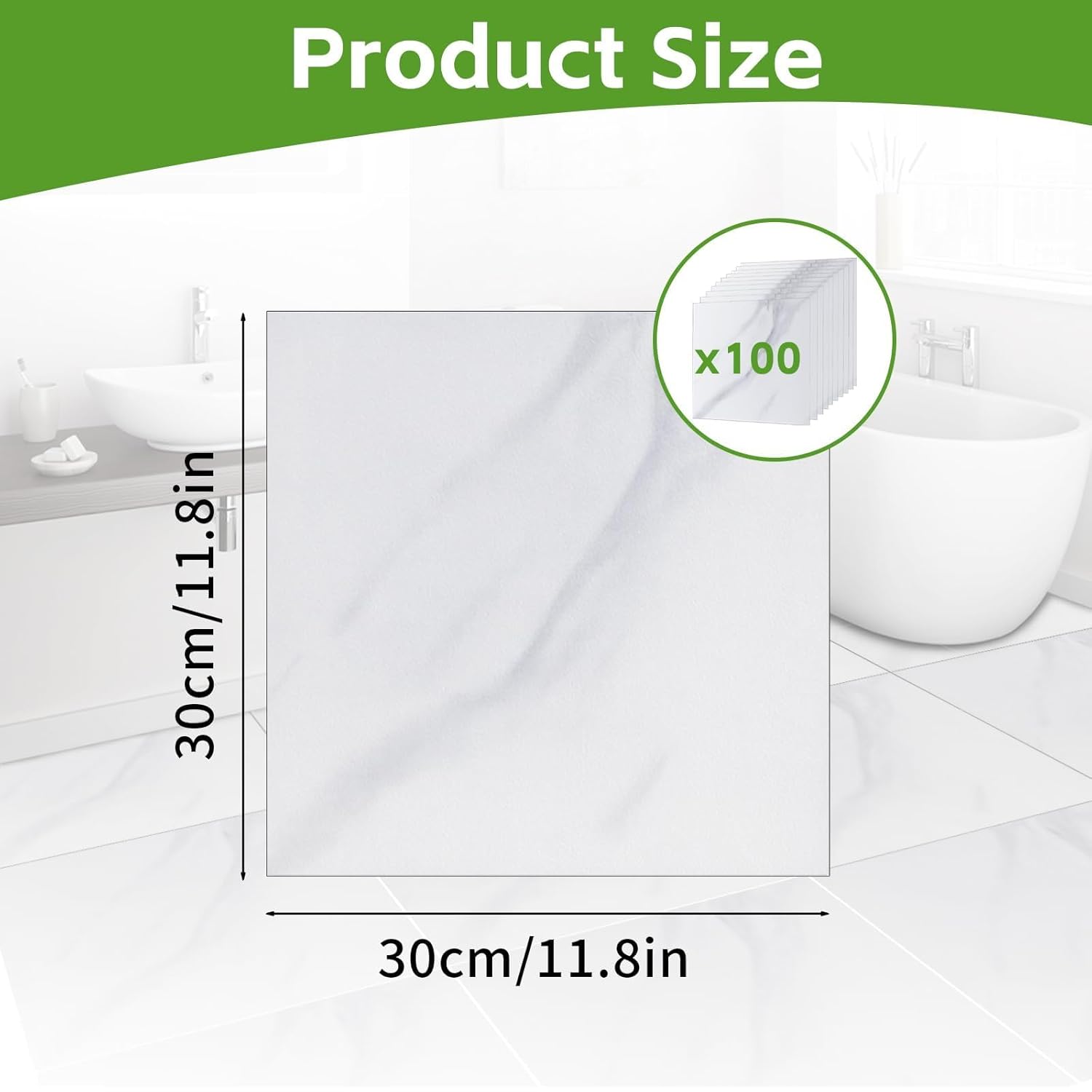 100Pcs Self Adhesive Peel and Stick Floor Tile, 12 x 12 Inch Vinyl FlooringTile Sticker, Waterproof Peel and Stick Floor DIY for Bedroom, Bathroom and Living Room, Marble Style