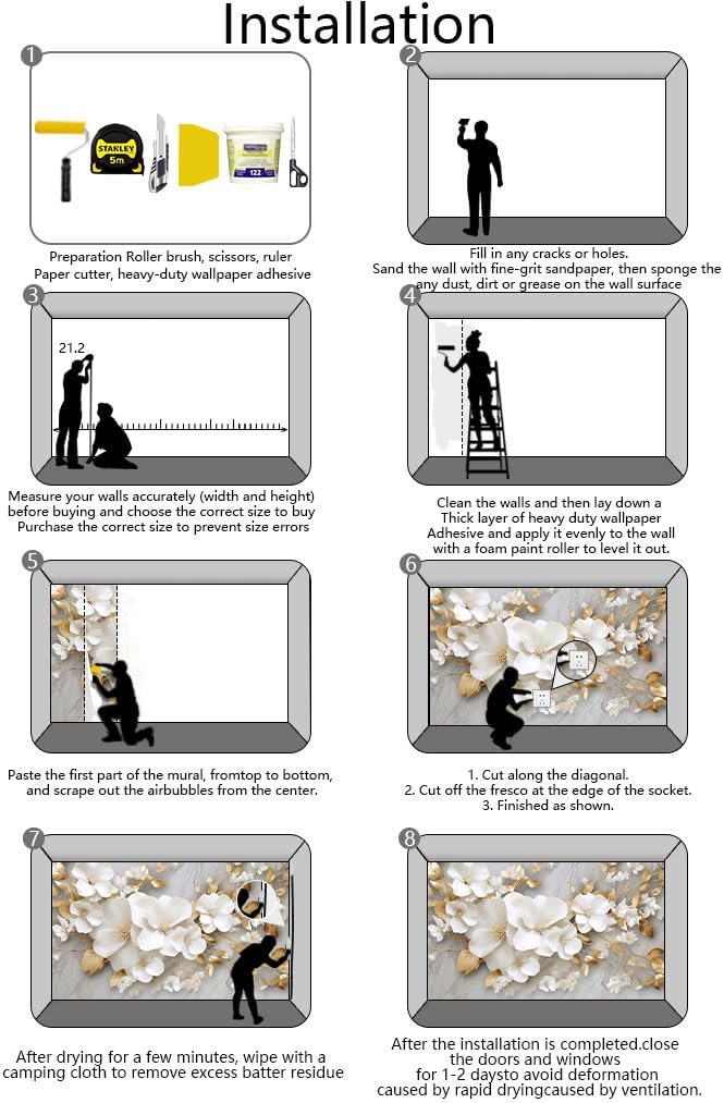 3D Wallpaper Illustration Beige Background Large White Abstract Gold Leaf Flower for Living Room Bedroom Backdrop Decoration（Non-self-Adhesive）