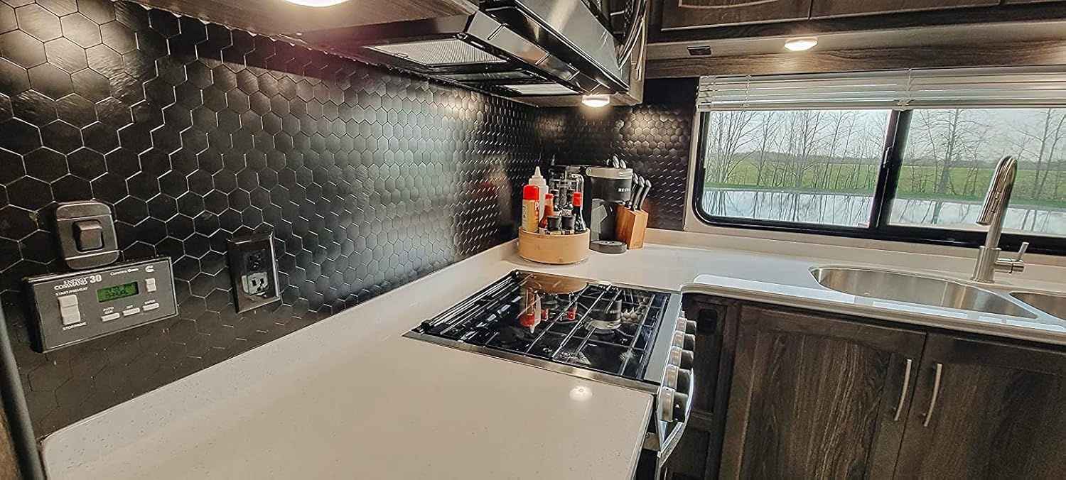 12-Sheet Peel and Stick Backsplash Tile, Hexagon Black Brushed Aluminum Texture Panel Self-Adhesive Mosaic Tiles for Kitchen Bathroom Fireplace