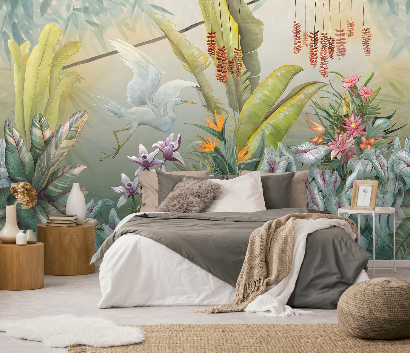 3D Wallpaper Illustration Beige Background Large White Abstract Gold Leaf Flower for Living Room Bedroom Backdrop Decoration（Non-self-Adhesive）