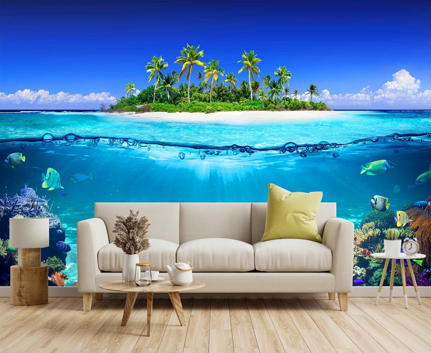 3D Wallpaper Illustration Beige Background Large White Abstract Gold Leaf Flower for Living Room Bedroom Backdrop Decoration（Non-self-Adhesive）