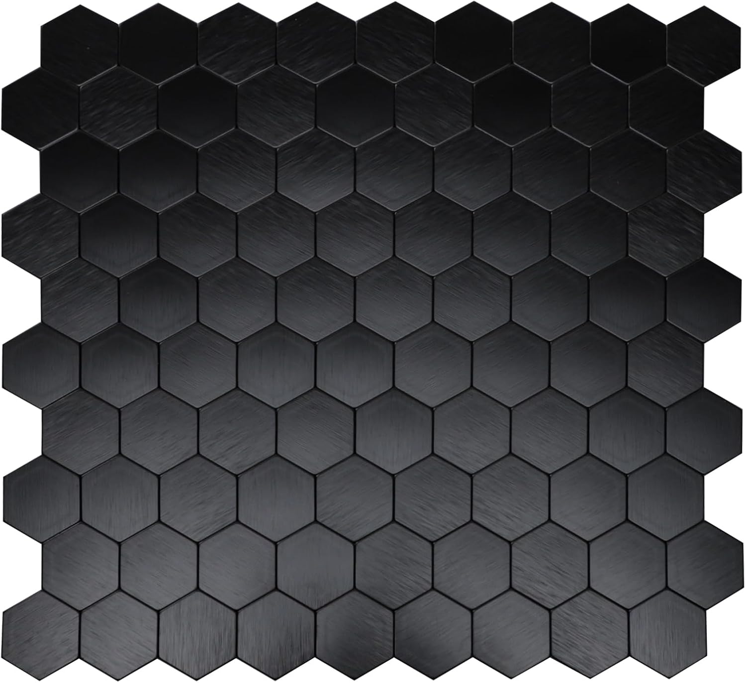 12-Sheet Peel and Stick Backsplash Tile, Hexagon Black Brushed Aluminum Texture Panel Self-Adhesive Mosaic Tiles for Kitchen Bathroom Fireplace