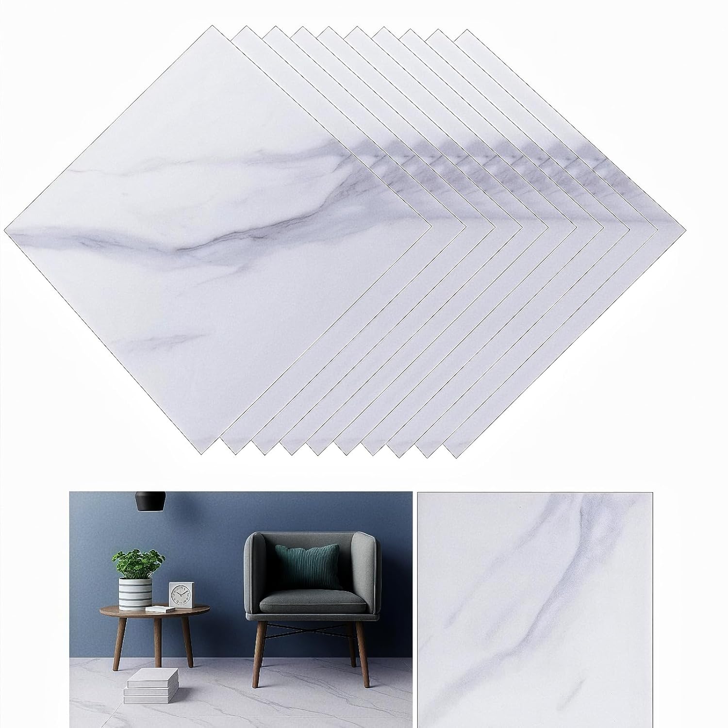 100Pcs Self Adhesive Peel and Stick Floor Tile, 12 x 12 Inch Vinyl FlooringTile Sticker, Waterproof Peel and Stick Floor DIY for Bedroom, Bathroom and Living Room, Marble Style