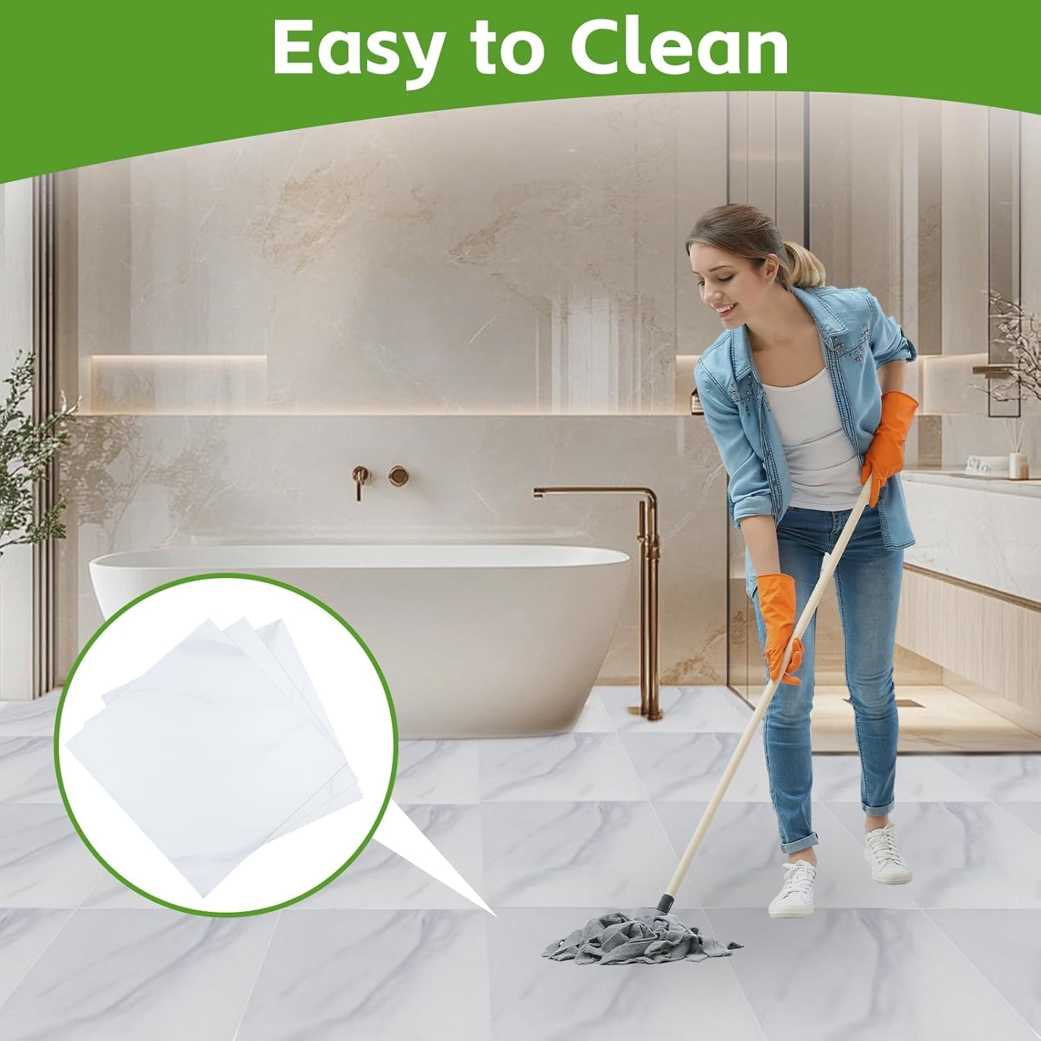 100Pcs Self Adhesive Peel and Stick Floor Tile, 12 x 12 Inch Vinyl FlooringTile Sticker, Waterproof Peel and Stick Floor DIY for Bedroom, Bathroom and Living Room, Marble Style