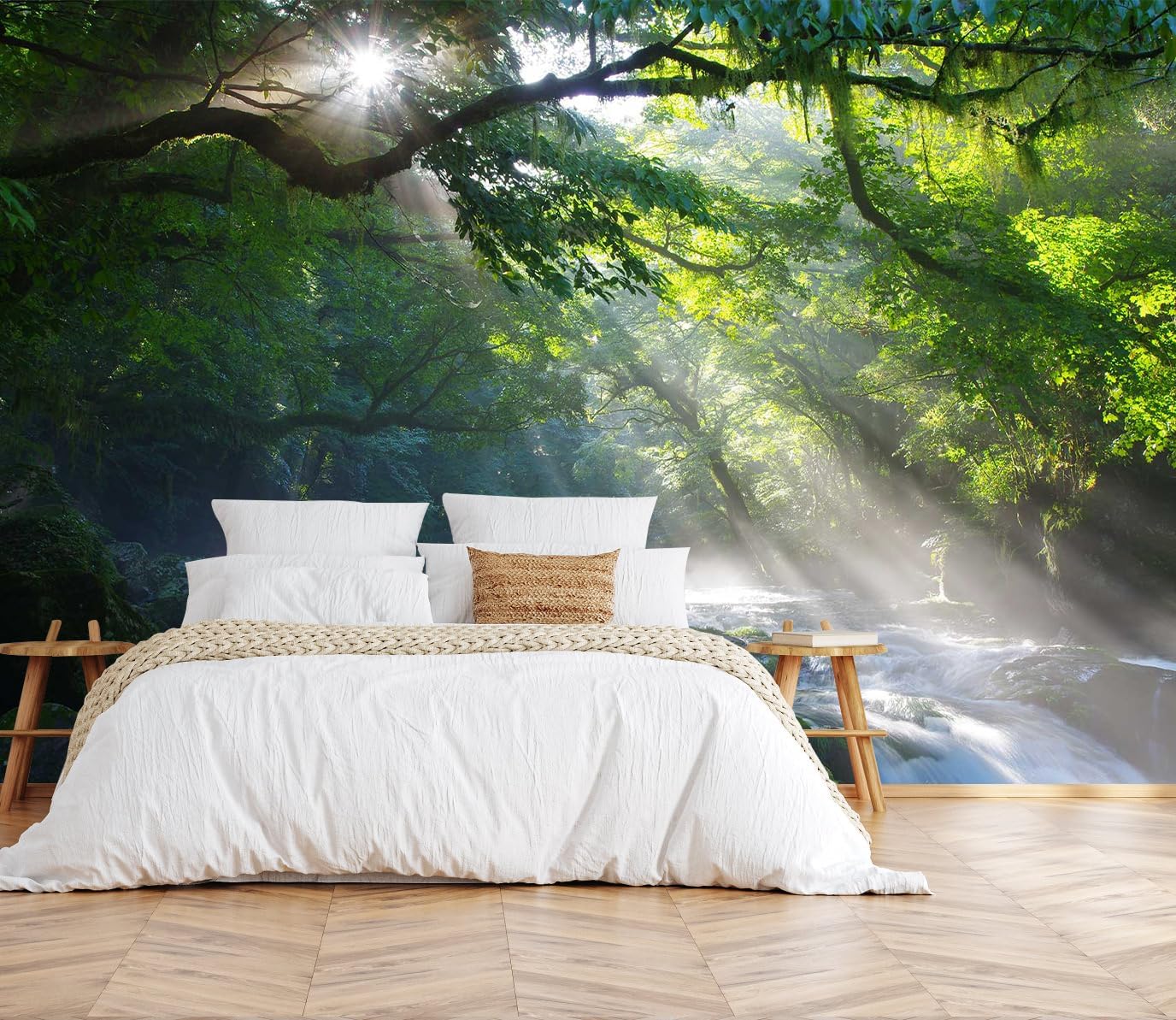 3D Wallpaper Illustration Beige Background Large White Abstract Gold Leaf Flower for Living Room Bedroom Backdrop Decoration（Non-self-Adhesive）