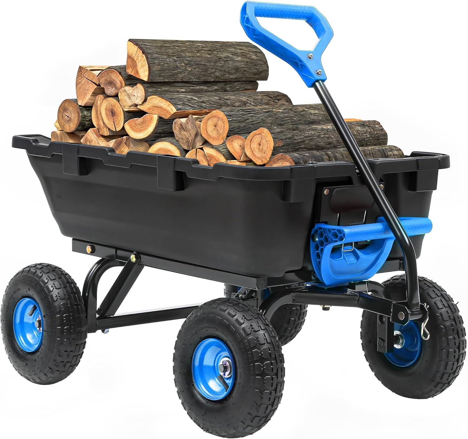 1200lbs Garden Dump Cart,7 Cu.Ft Utility Wagon Cart with Hitch,Heavy Duty Yard Dump Wagon Wheelbarrows with 13" All Terrain Wheels & 2-in-1 Handle,Tow Behind for Lawn Mower Tractor ATV