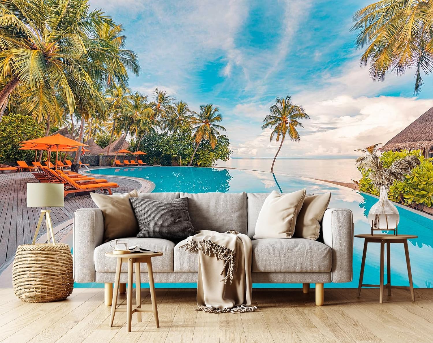 3D Wallpaper Illustration Beige Background Large White Abstract Gold Leaf Flower for Living Room Bedroom Backdrop Decoration（Non-self-Adhesive）