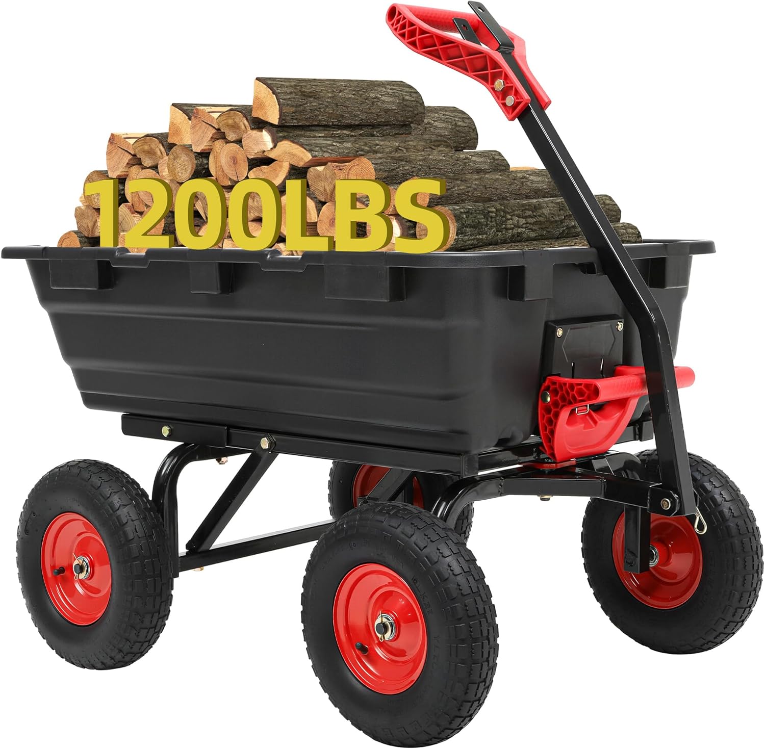 1200lbs Garden Dump Cart,7 Cu.Ft Utility Wagon Cart with Hitch,Heavy Duty Yard Dump Wagon Wheelbarrows with 13" All Terrain Wheels & 2-in-1 Handle,Tow Behind for Lawn Mower Tractor ATV