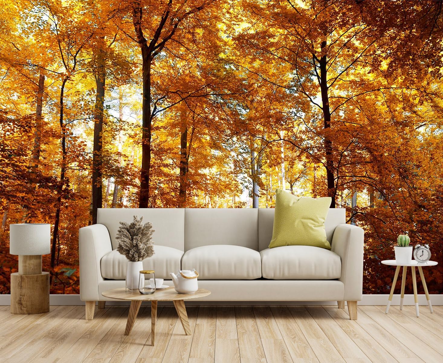 3D Wallpaper Illustration Beige Background Large White Abstract Gold Leaf Flower for Living Room Bedroom Backdrop Decoration（Non-self-Adhesive）