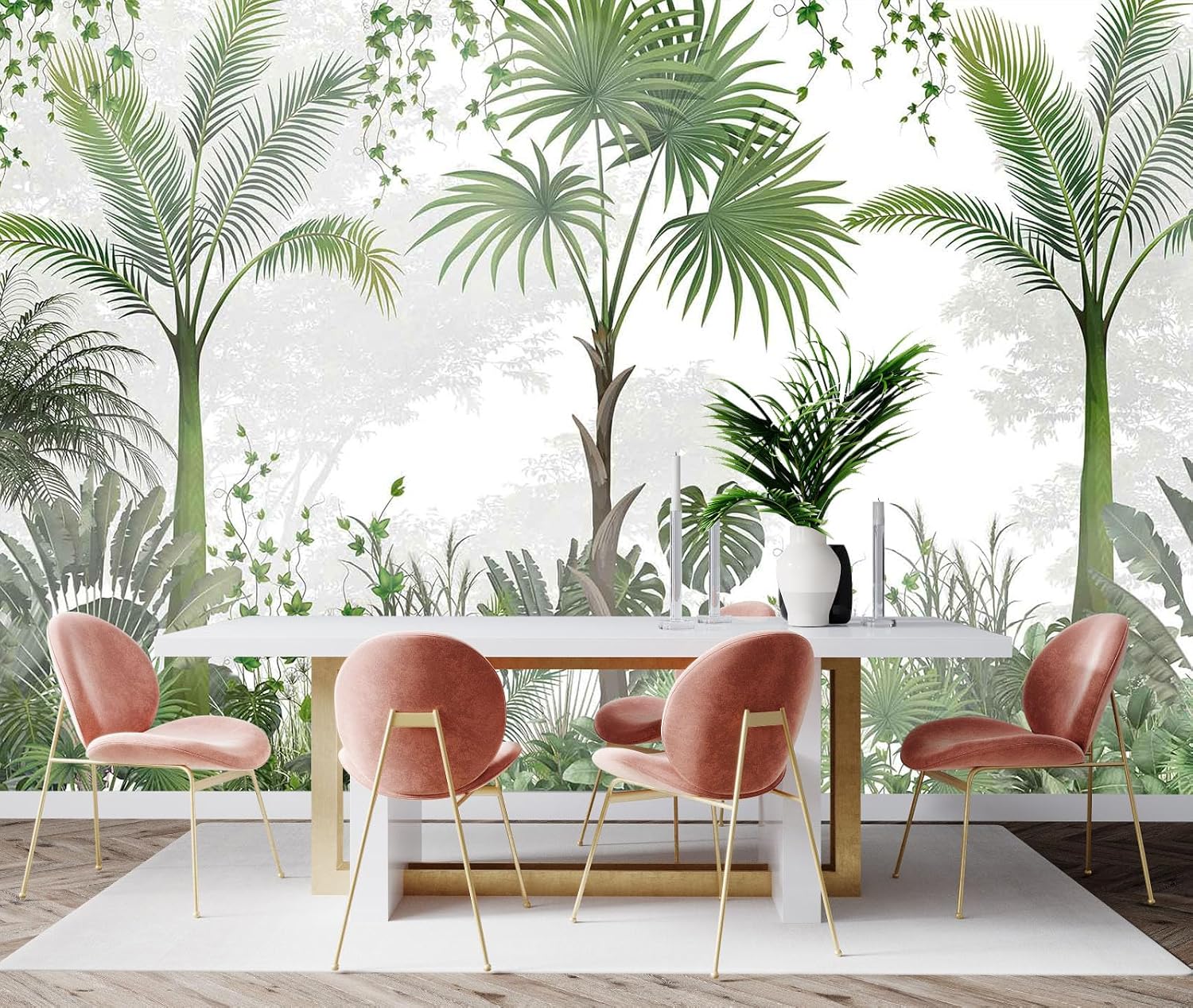 3D Wallpaper Illustration Beige Background Large White Abstract Gold Leaf Flower for Living Room Bedroom Backdrop Decoration（Non-self-Adhesive）