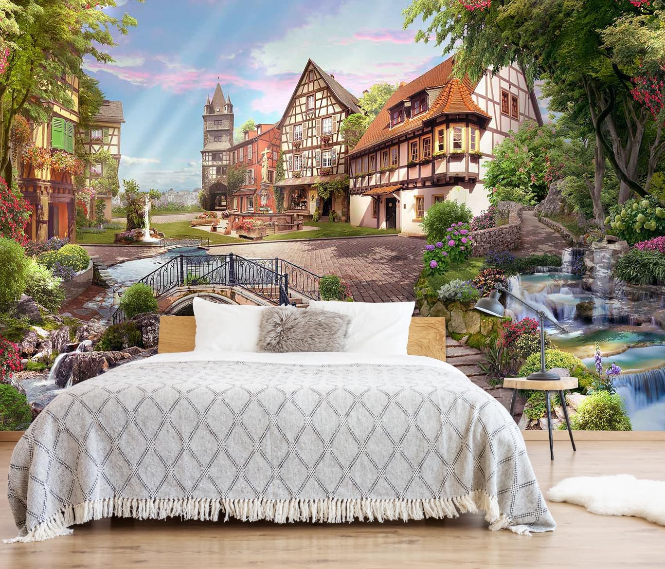 3D Wallpaper Illustration Beige Background Large White Abstract Gold Leaf Flower for Living Room Bedroom Backdrop Decoration（Non-self-Adhesive）