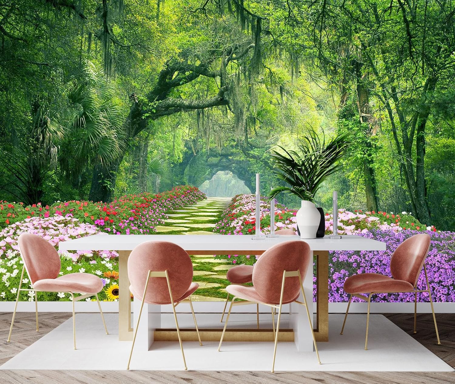 3D Wallpaper Illustration Beige Background Large White Abstract Gold Leaf Flower for Living Room Bedroom Backdrop Decoration（Non-self-Adhesive）